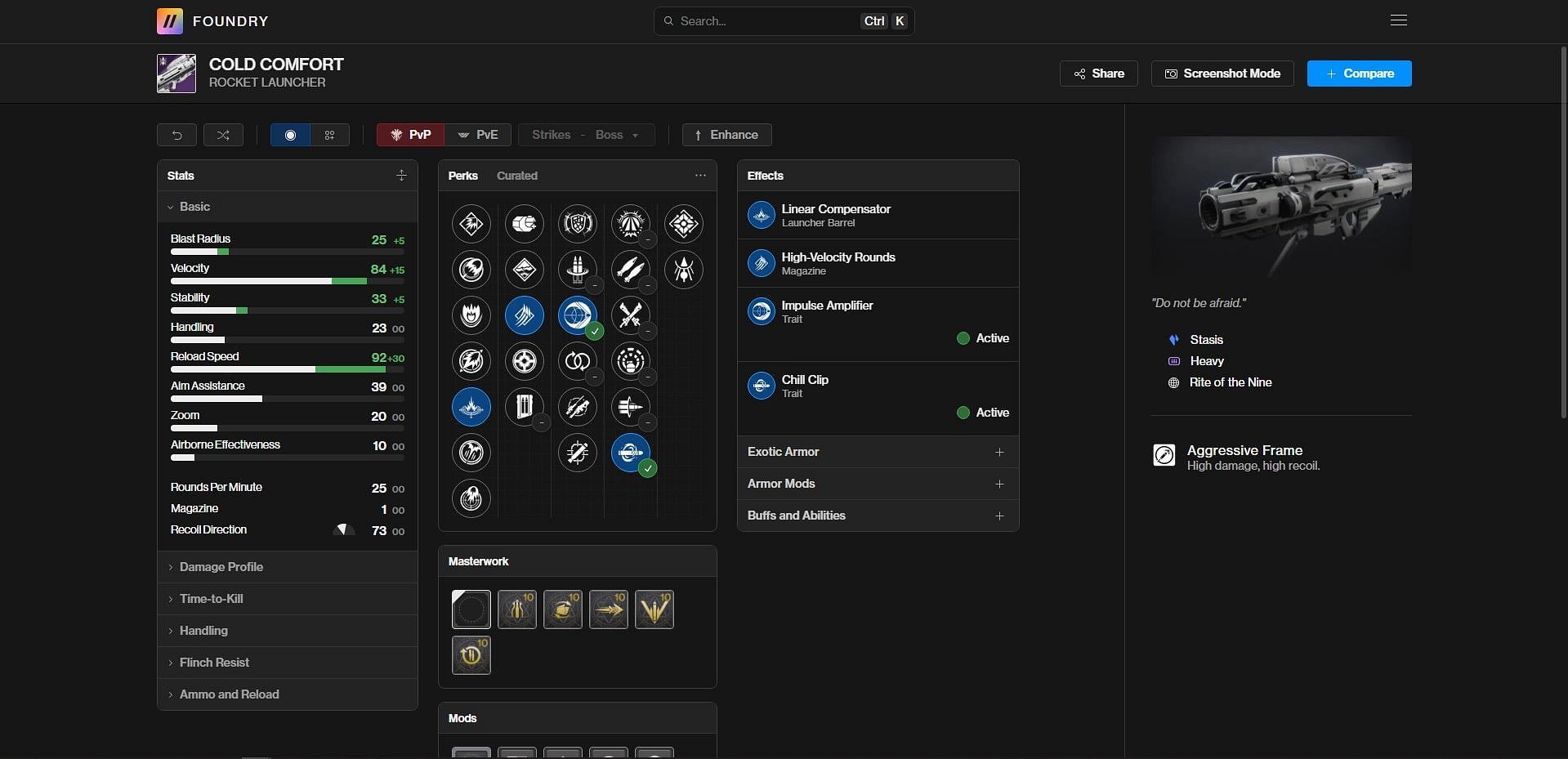 Cold Comfort PvP god roll (Image via Bungie || D2Foundry)